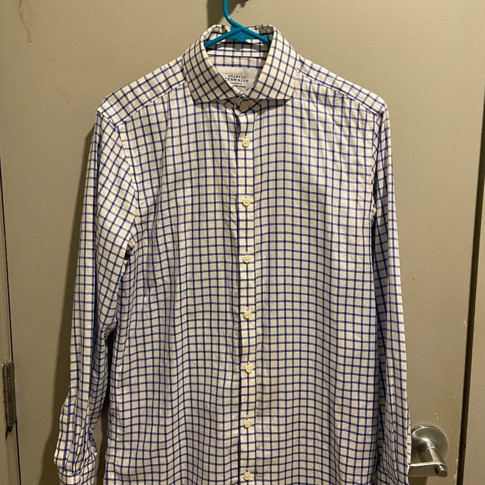Charles Tyrwhitt Men's Non-Iron Blue Check Extra Slim Fit Shirt